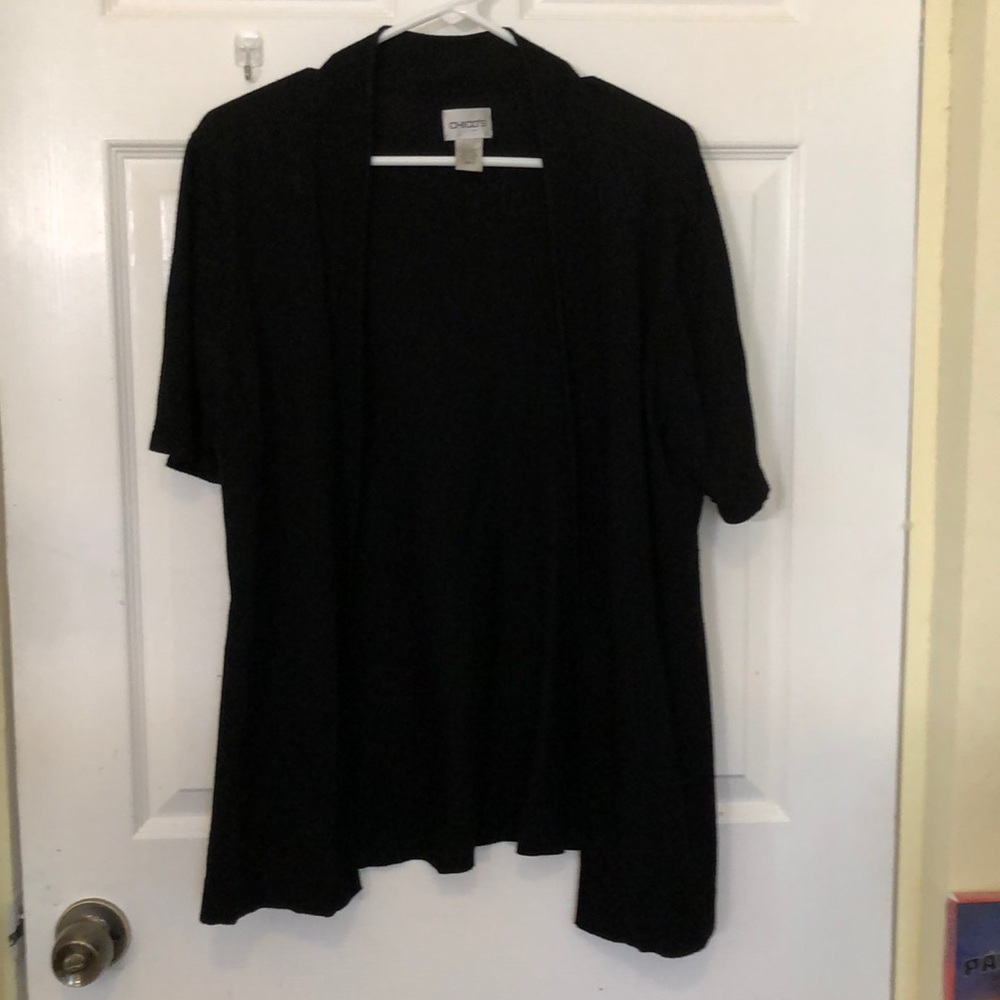 Chico’s black SS lightweight open sweater Sz 2 (L)
